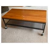 Rolling Metal and Wooden Coffee Table w/ Screen Shelf