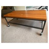 Rolling Metal and Wooden Coffee Table w/ Screen Shelf