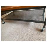 Rolling Metal and Wooden Coffee Table w/ Screen Shelf