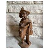 Wood Carving of Man With Bowl and Walking Stick
