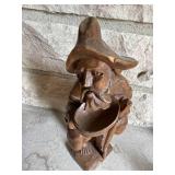 Wood Carving of Man With Bowl and Walking Stick