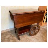 Drop Leaf Tea Cart With Removable Tray and Drawer