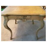 Vintage Ornate Single Drawer Wooden Table With Inlay Top and Cover