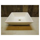 Glossy Ceramic 16-3/8 in. Square Bathroom Vessel Sink in White