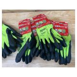 MILWAUKEE Lot of 10- High Visibility Level 4 Cut Resistant Polyurethane Dipped Work Gloves( 5 Large and 5 XL)
