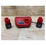 MILWAUKEE M12 12-Volt Lithium-Ion Battery Charger with 2- M12 12-Volt Lithium-Ion Compact Battery Packs (1.5Ah)