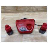 MILWAUKEE M12 12-Volt Lithium-Ion Battery Charger with 2- M12 12-Volt Lithium-Ion Compact Battery Packs (1.5Ah)
