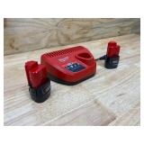 MILWAUKEE M12 12-Volt Lithium-Ion Battery Charger with 2- M12 12-Volt Lithium-Ion Compact Battery Packs (1.5Ah)