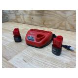 MILWAUKEE M12 12-Volt Lithium-Ion Battery Charger with 2- M12 12-Volt Lithium-Ion Compact Battery Packs (1.5Ah)