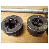 Toledo No 11 Threader w/ (5) RIDGID & Toledo Dies 1-1/4", (2) 1", 3/4" & 3/8"