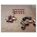 NIBCO & VIEGA PressSystem Copper Fittings - (31) 1/2" 90° Street Elbows (FTG x Press), (4) 1/2" 90° Elbows, (5) 1/2" Couplers, (2) 1/2" Tees