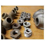 Lot of (35) Steel Pipe Fittings - (9) 1-1/4" x 3/4" x 1-1/4" Tees, (7) 1-1/2" x 1-1/4" 90° Elbows, (9) 1-1/4" 45° Street Elbows, (10) 1-1/4" Bushings