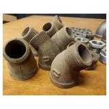 Lot of (35) Steel Pipe Fittings - (9) 1-1/4" x 3/4" x 1-1/4" Tees, (7) 1-1/2" x 1-1/4" 90° Elbows, (9) 1-1/4" 45° Street Elbows, (10) 1-1/4" Bushings
