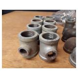 Lot of (38) Steel Pipe Fittings - (8) 1-1/4" x 1/2" x 1-1/4" Tees, (9) 1-1/4" 45° Elbows, (9) 1-1/4" 45° Street Elbows and More