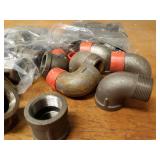 Lot of (49) Steel Pipe Fittings - (16) 1-1/4" 45° Elbows, (9) 1-1/4" x 1/2" x 1-1/4" Reducing Tees, (6) 1-1/4" 90° Street Elbows, (15) 1-1/4" Couplers and More