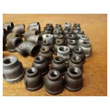 Lot of (64) Steel Pipe Fittings - 1" & 3/4" Elbows, Tees, Reducers