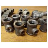 Lot of (64) Steel Pipe Fittings - 1" & 3/4" Elbows, Tees, Reducers