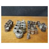 Lot of (36) Steel Pipe Fittings - (9) 1-1/2" Unions, 1-1/4" Tees, Nipples and Reducers