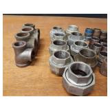 Lot of (36) Steel Pipe Fittings - (9) 1-1/2" Unions, 1-1/4" Tees, Nipples and Reducers