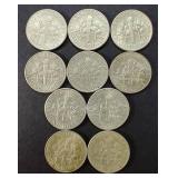 10 90% Silver Roosevelt Dimes
