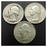 3 90% Silver Washington Quarters
