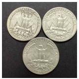 3 90% Silver Washington Quarters