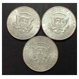3 1964 90% Silver Kennedy Half Dollars