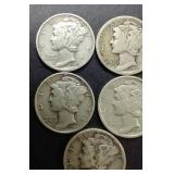 5 90% Silver Mercury Dimes