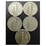 5 90% Silver Mercury Dimes