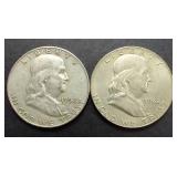2 90% Silver Franklin Half Dollars