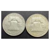 2 90% Silver Franklin Half Dollars