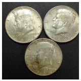 3 90% Silver Kennedy Half Dollars