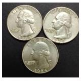 3 90% Silver Washington Quarters