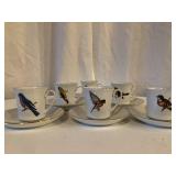 Set of 6 Bird Cups and Saucers