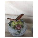Vintage Lefton Bone China Trinket Box #2771 & Flower Trinket Box