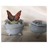 Vintage Lefton Bone China Trinket Box #2771 & Flower Trinket Box
