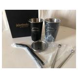 NEW Wonbsdom Set of 2 Metal Coffee Cups w/ lids, metal straws & Stir Spoons