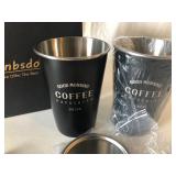 NEW Wonbsdom Set of 2 Metal Coffee Cups w/ lids, metal straws & Stir Spoons