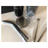 NEW Wonbsdom Set of 2 Metal Coffee Cups w/ lids, metal straws & Stir Spoons