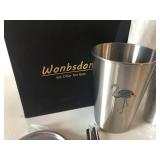 NEW Wonbsdom Set of 2 Metal Coffee Cups w/ lids, metal straws & Stir Spoons