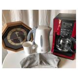 Coffee Maker, Water Warmer, Clock, Blow up Pillow & Mug