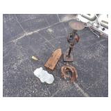 Vintage Lot, Wood Clamp, Candle Holder, Horse Shoes, and Dog
