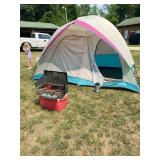 Trailmaster Tent, Coleman Portable Grill, Coleman Lantern