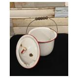 Vintage enamelware bucket with lid