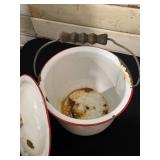 Vintage enamelware bucket with lid