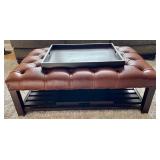 Leather Ottoman with Serving Trays by Arhaus