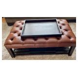 Leather Ottoman with Serving Trays by Arhaus