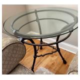 Glass Top Accent Table w/ Black Decorative Metal Base