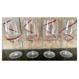 4 Wine Glasses with Red Accents