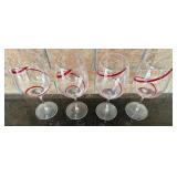 4 Wine Glasses with Red Accents